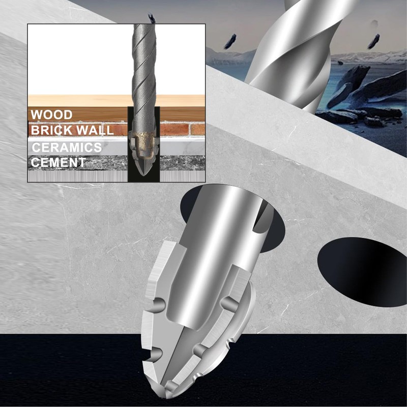 Multi-Sized Serrated Eccentric Drill Bits Set for Masonry, Tile, Wood,