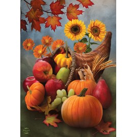 Briarwood Lane Bountiful Cornucopia Autumn House Flag Fruit Flowers Fall 28"x40"