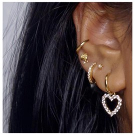 Cimenexe Bohemian Crystal Heart Drop Earrings Gold CZ Hoop Cartilage Cuff Earrings Tiny Pearl Flower Earrings Paved Hollow Heart Pearl Earrings Multiple Piercing Earrings Set Jewellery