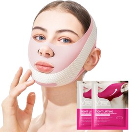 XdealCozyxc Double Chin Strap Bands with 2 Gel Mask, Anti-Wrinkle Breathable V Line Face Lifting Chin Mask for Women Men