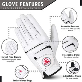 Golf Gloves Men Right Handed Golfer - Premium Quality 100% Cabretta Leather Long Lasting Durable, Stable Grip, Natural Fit Golf Glove, White-Black, Pack of 1, Small