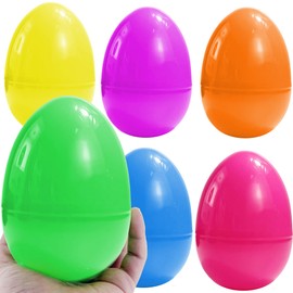 GiftExpress 6 Inch Easter Eggs - 6 Piece Extra Large 6" x 4.25" Assorted Color Fillable Plastic Eggs w/Hinge - Adult & Kid Party Toys for Gift Baskets or Egg Hunt Décor
