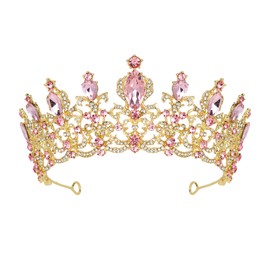 Amariver Gold Wedding Crown Crystal Tiara for Women Queen Crowns Princess Headband Purple Rhinestones Tiaras for Bride Sparkle Hair Accessories for Birthday Prom Pageant Party