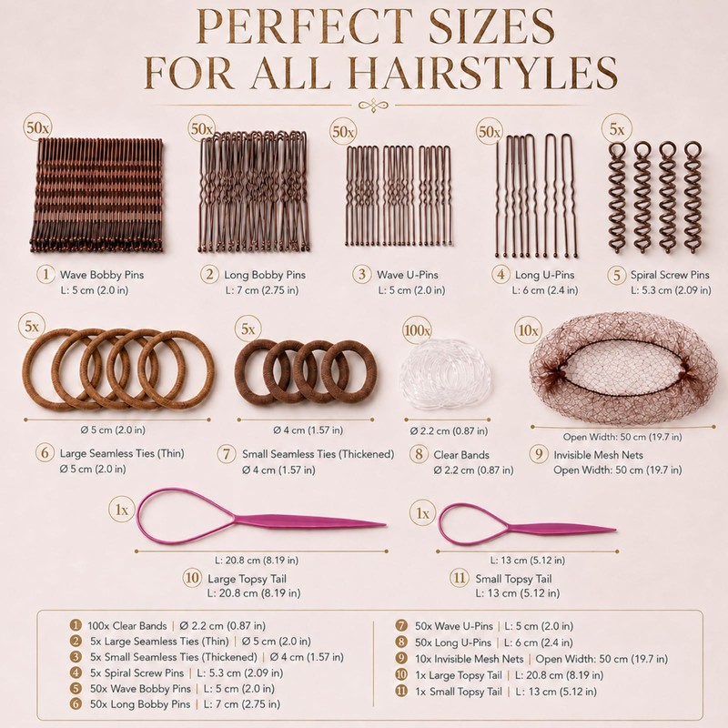 327pcs Hair Pins and Bobby Pins Set, Brown Hair Pins