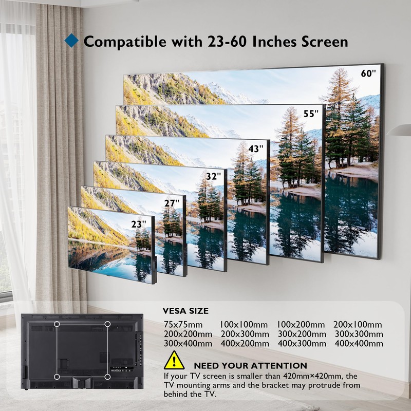 BONTEC TV Wall Mount Tilting for 23-60 inch TVs, Low