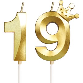 Yiran 19.5 cm 3D Gold Birthday Candles with Crown, Candles for Birthday, Wedding, Anniversary, Pack of 2, Unscented