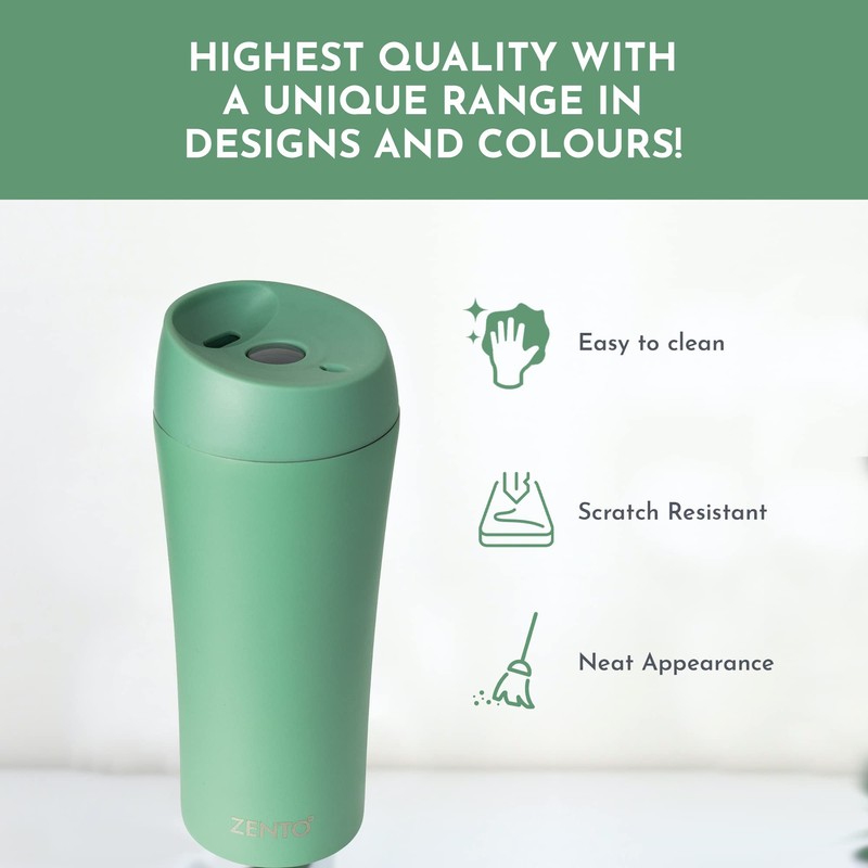 Zento Stainless Steel Vacuum Tumbler–350ml for Coffee, Tea or Water,
