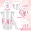 Whaline 50Pcs Ballerina Plastic Cups with Lids Straws Pink Bow