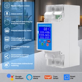 Electricity Meter WiFi 2P 80A Smart Meter Voice Control WiFi Tuya Smartmeter DIN Rail 80-300VAC Restart Protection Surge Protection Leak Protection Switch