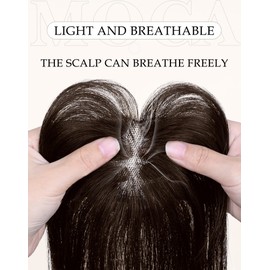 Hair Toppers for Women Real Human Hair, Hair Topper,Bangs Hair Clip 360°3D Cover Clip on Bangs for Women Fake Bangs Hair Topper with Bangs for Daily Wear(Dark Brown 7 * 8)