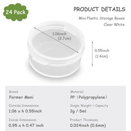 24 Pack 0.17 oz Round Plastic Containers Clear Bead Storage Containers for Fishing Tackle with Label Stickers,Craft,Beads,Jewelry,Small Parts