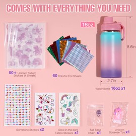 JMMICO Decorate Your Own Water Bottle Kits for Girls Age 4-6-8-10 (Stainless Steel),Unicorn Crafts Gifts,Foil Arts and Crafts Gifts for Girls Birthday Presents Christmas