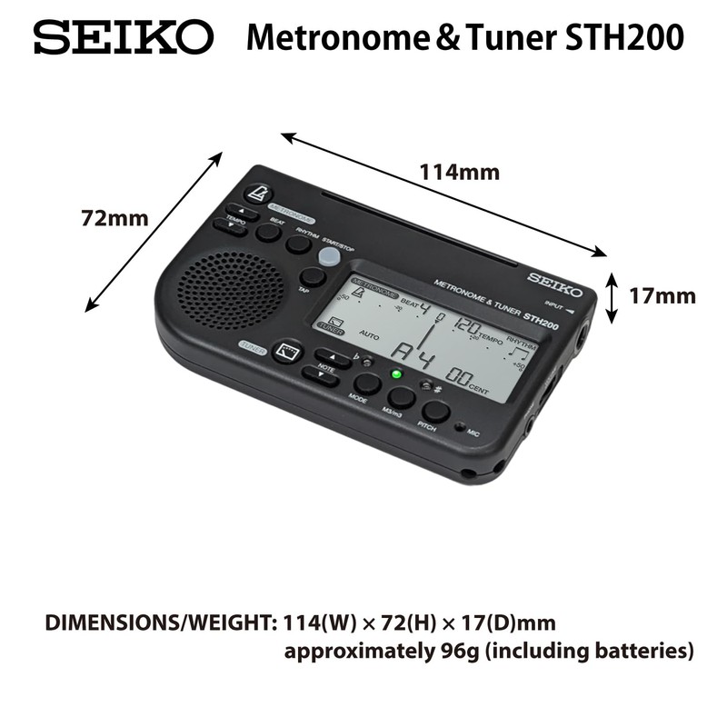 Seiko STH200BK Metronome Tuner, Loud Volume, Compatible with Music Stands,
