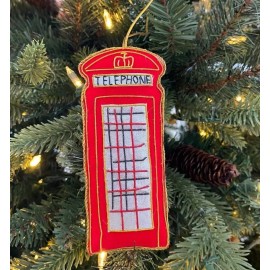 Handmade RED British UK TELEPHONE BOOTH Handmade Fair Trade Velvet Christmas Ornament New