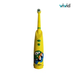 Kids Battery Powered Electric Toothbrush with Extra Soft Bristles Brush Head, Rotating Speed 5000 Times/Minute, Soft End Rounded Bristle, For Children age 3+, KiddyCare, by Vivid (Yellow)