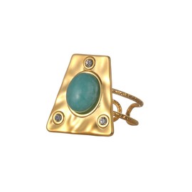 Kokoam Turquoise Trapezoid Statement Ring for Women Stainless Steel Rings Layered Open Finger Band Geometric Stacking Rings White Ball Chunky Ring Adjustable (Blue)