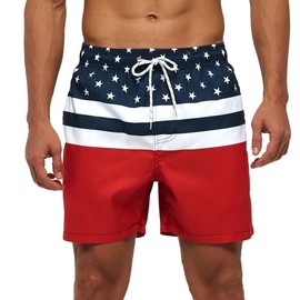 Mens Swim Trunks Quick Dry Boardshorts with Mesh Lining Above Knee Swimwear Bathing Suits (US Flag, S)