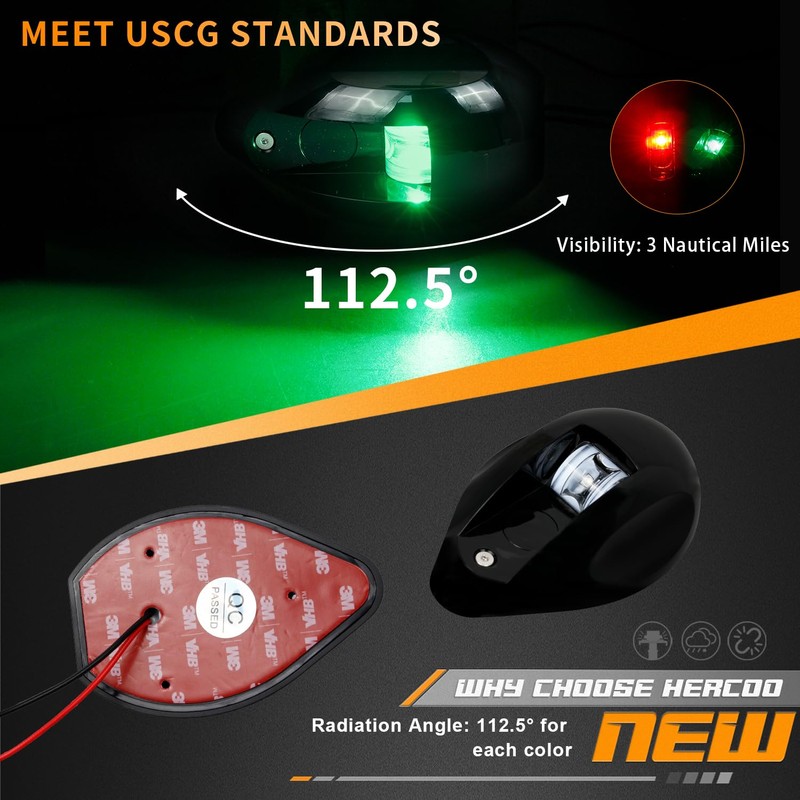 HERCOO Boat Navigation Lights LED Bow Lights for Boats, IP67