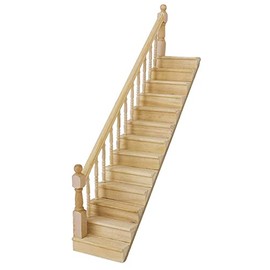 Miniature Stairs 1:12 Scale Dollhouse Furniture Wooden Handrail DIY Unpainted Staircase Dollhouse Accessories Pre-Assembled Steps Model (Left-Handrail)