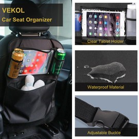 Vekol Car Seat Organizer 2 Pack Backseat Car Organizer, Kick Mats Back Seat Protector with Touch Screen Tablet Holder, Back Seat Organizer for Kids, Road Trip Essential