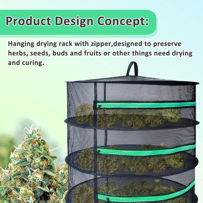 Growsun Herb Drying Rack 8 Layer 2ft Diameter Plant Hanging