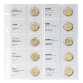 LINDNER Das Original Illustrated Sheet Carat for 2 Euro Commemorative Coins: Portugal 2021- Latvia 2021