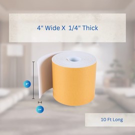 High Density Foam Weather Stripping Door Seal Strip Insulation Tape Roll for Insulating Door Frame, Window, Air Conditioner | Self Adhesive Sealing Weatherstrip (4 in x 1/4 in x 10 Ft, White)