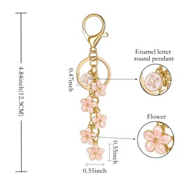 XGALBLA Light Pink Cute Initial Letter K Keychain for Women, Flower Bag Charms Letter Keyring Purse Bag Accessories(Light Pink K)