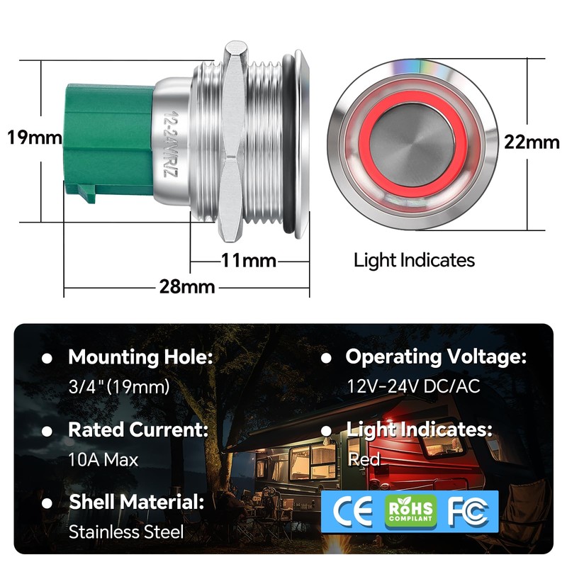 acegoo 19 mm 12 V Switch Stainless Steel Pressure Switch