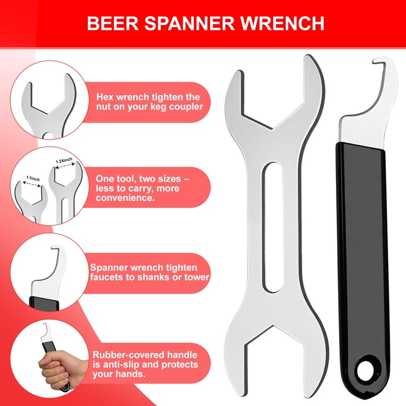 2-Piece Beer Faucet Wrench Set, Beer Tap Wrench Tool, Dual-Head