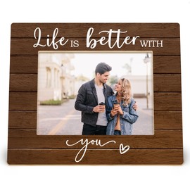 MAQIKA Wedding Picture Frame, Couples Pictures Frame, Love Picture Frame, Wedding Valentines Gifts, Engagement Gifts for Couples Newly Engaged, Life is Better with You Wood Photo Frame for 5x7 Photos