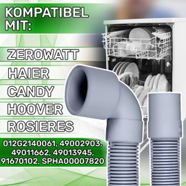 Universal Dishwasher Drain Hose 1.9 m Internal Diameter 30/19 mm Outer Diameter 35/25 mm Straight and Angled 45° with Original Code 91670102 for Candy - Made in EU - Warranty 5 Years - ONIX TECH