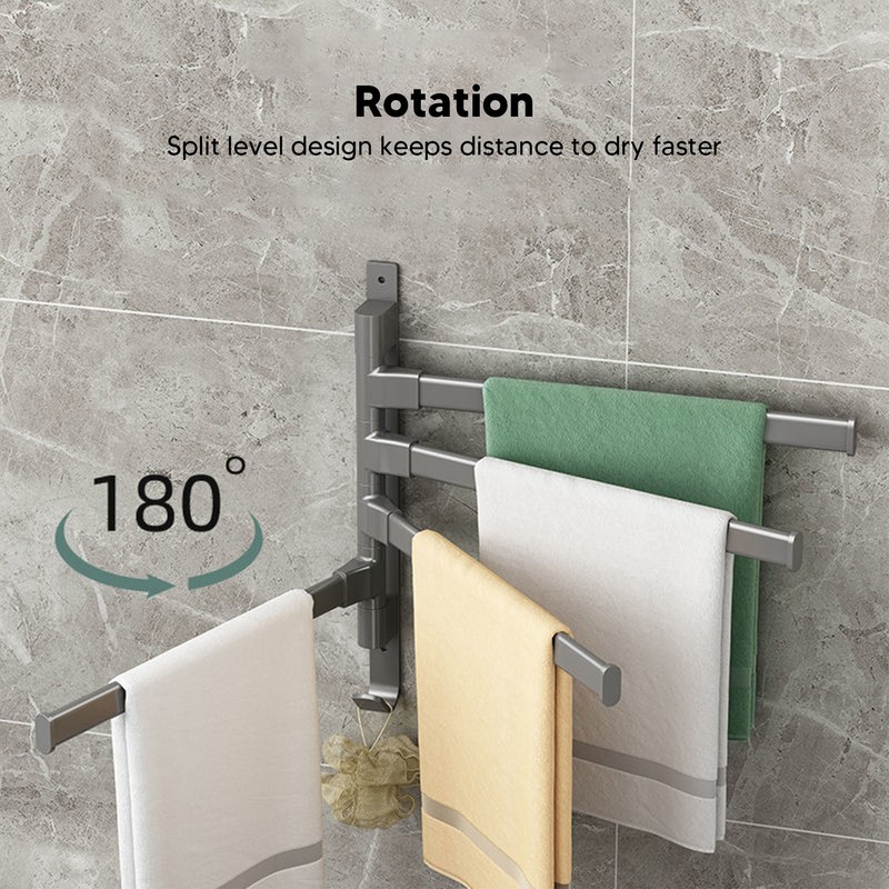 Black Swivel Towel Bar Punch Free Bathroom Towel Rack Wall