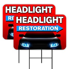 Vista Products Headlight Restoration 2 Pack Double-Sided Yard Signs 16" x 24" with Metal Stakes (Made in Texas)