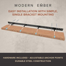 Modern Ember Alma 60 Inch Floating Shelf in Pine | Unfinished | Handcrafted Natural Pine Wood Shelf | Single Bracket Wall-Mounted Fireplace Mantel Shelf | 60” W x 2” H x 8” D