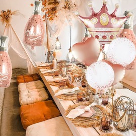 D Dywarm Rose Gold Crown Balloons Pack Of 5 Foil Mylar Helium Balloons For Rose Gold Quinceanera Party Decorations in rose gold,Clear rose gold dot