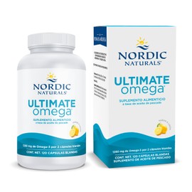 Nordic Naturals Ultimate Omega 1280 mg Sabor Limón Aceite de Pescado Alta Concentración con EPA y DHA 120 Cápsulas Blandas 60 Porciones Suplemento Alimenticio Forma Triglicérido No GMO para Adultos