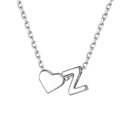ChicSilver 925 Silver Chain, Letter Necklace with Heart, Small Heart Chain with Letter Pendant, Initials A-Z Fashion Jewellery for Women Girls, Sterling Silver
