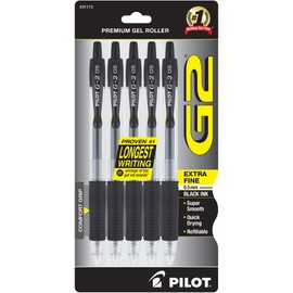 PILOT G2 Premium Refillable & Retractable Rolling Ball Gel Pens, Extra Fine Point, Black Ink, 5-Pack (31173)