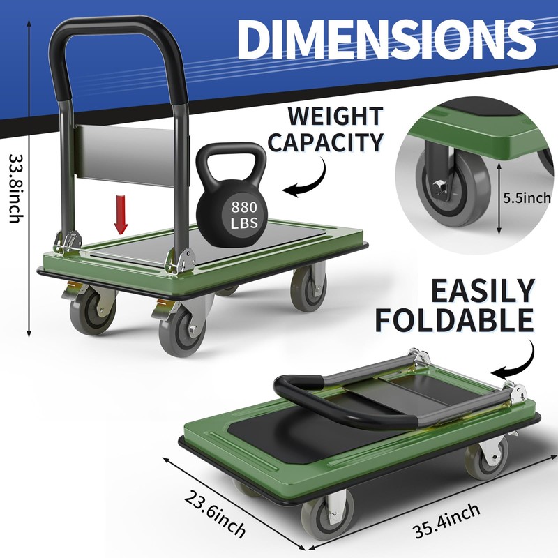 TIDY PALM Upgraded Foldable Push Cart Dolly | 680 lbs.