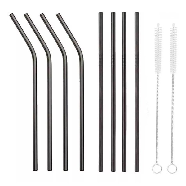 Mafab Set 8 Popotes Acero Inox Ecológicos Lavables 30oz Negro