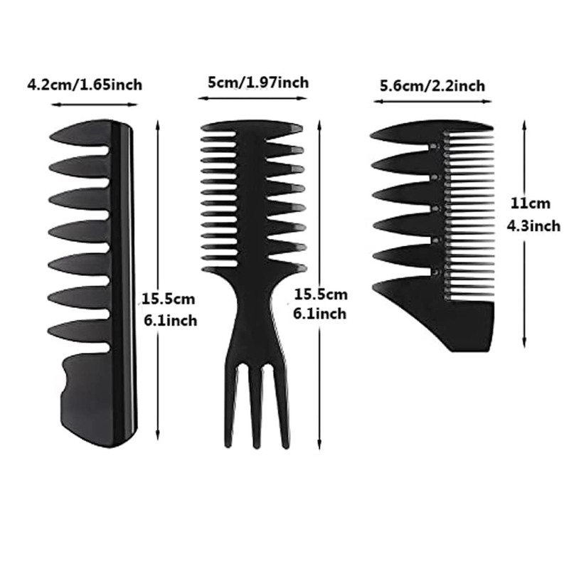 Professional Hair Styling Comb Set, Black, Wide Tooth Detangling Combs,