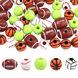 100PCS Sports Beads, 12mm Baseball Tennis Ball Volleyball Beads for Bracelets, Basketball Beads for Necklace, Acrylic Football Beads for Jewelry Making Craft Decoration Accessories…