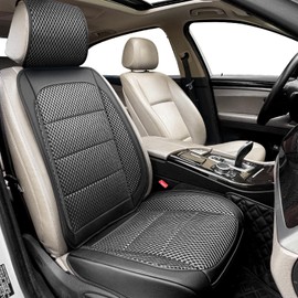 Qinlive 1 Pack Ventilated Cooling Car Seat Cover for Summer, 3D Air Mesh Breathable Leather Front Seat Protector with Storage Pocket, Universal Fit Non-Slip Seat Cushion for Car Truck SUV(Black)