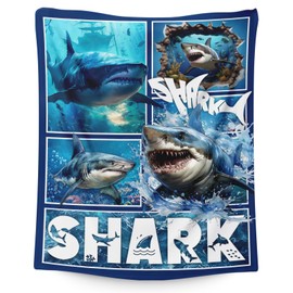 Shark Blanket for Shark Lovers, Shark Gifts, 50 x 40 Inches Soft Blanket for Boys Girls, Cool Cozy Ocean Animal Blanket, Warm Flannel Blankets for Bed Room Decor, Camping, Travel, Chair