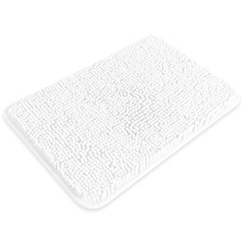 PureSwan Small Bathroom Rug 12"x18" – Washable and Absorbent Bath Mat, Non Slip, Thick Soft Chenille Bath Rugs for Bathroom, Shower, Sink, Dog mat(White)