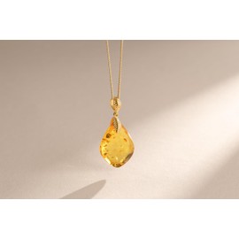 Amber by Mazukna - Baltic Amber Pendant for Women, Sparkling Amber Drop, Gold Plated Sterling Silver ag925 18inch Necklace - Cognac Color Jewelry for Ladies