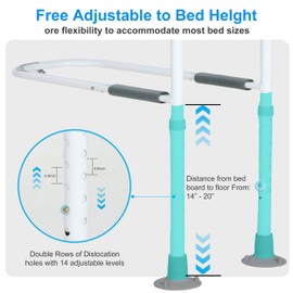 Bed Rails for Elderly Adults Safety - Elderly Assistance Products, Bedrails for Rlderly Adults Grab Bar Bed Handrails, Bed Rail with Pocket, Motion Sensor Light Fits King, Queen, Full, Twin (White)