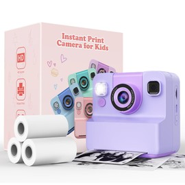 Kids Camera Instant Print Toys for Teenage Girls :Flip-Up Cameras Gift for Girls Ages 3-16 (for Christmas Or Birthday),1080P HD Digital Video Instant Print Cameras with 3 Rolls Paper & 32Gb-Purple