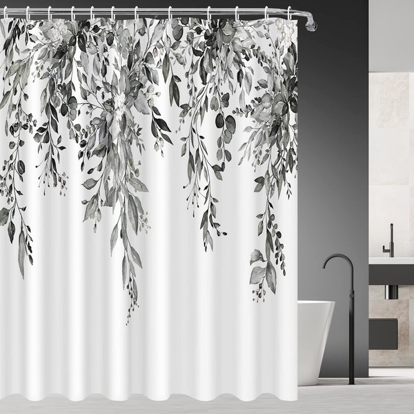 Nuseiis Black and White Eucalyptus Leaves Shower Curtains 72 x